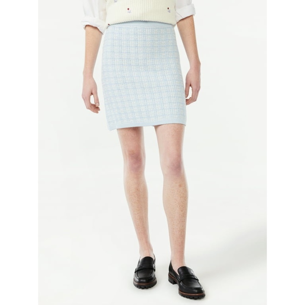 Free Assembly Women's Tweed Mini Sweater Skirt in Blue size L